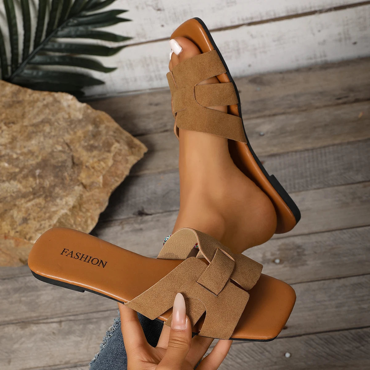 Women's Platform Slides – Square Heel Slip-On Summer Shoes