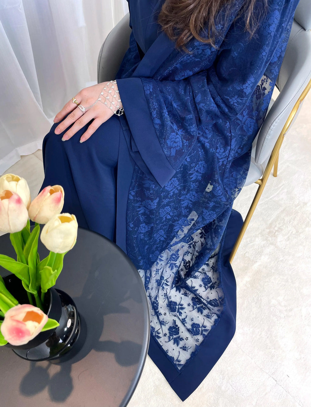 Lace Abaya Two-Piece Inner Dress & Cardigan Set