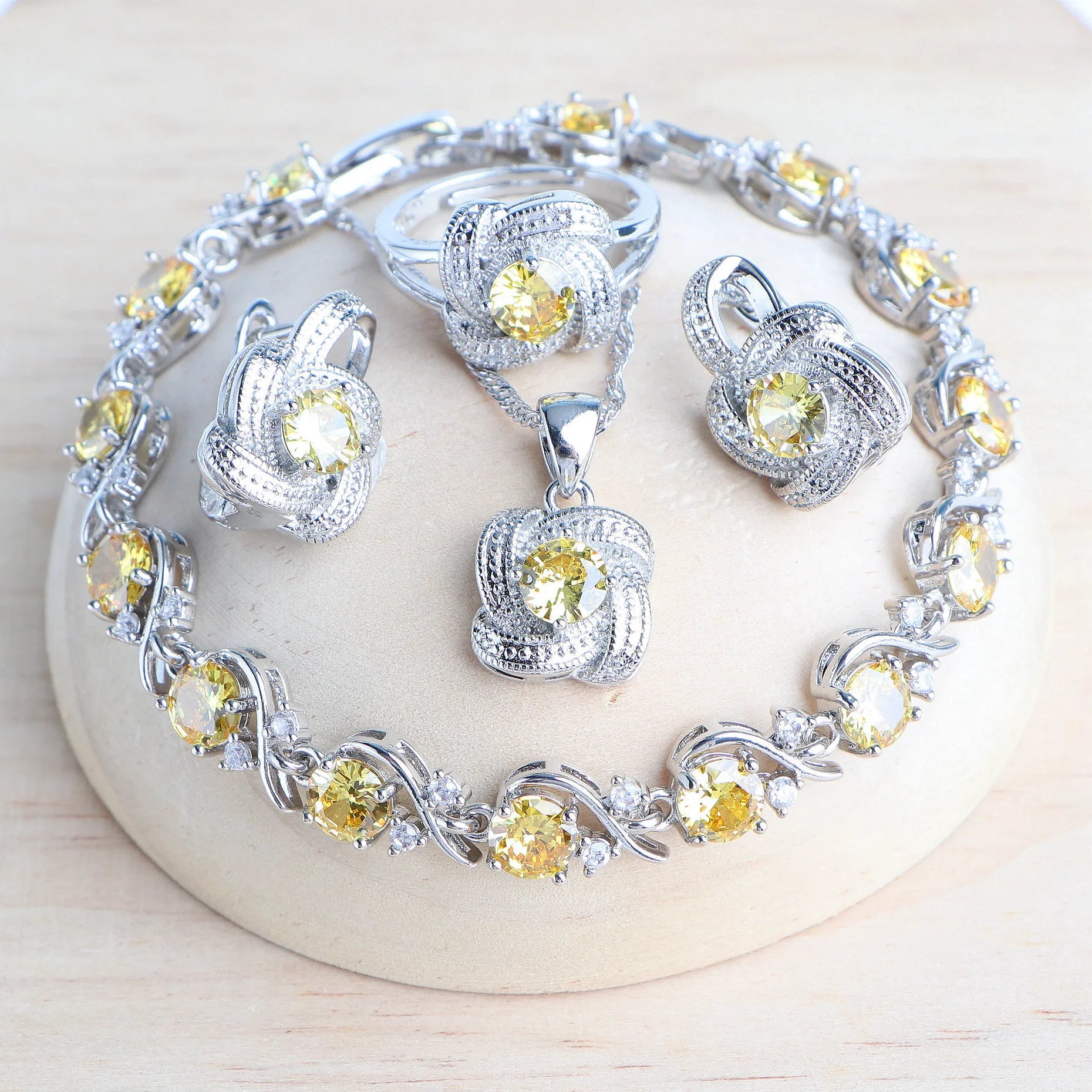 Blue Zirconia 925 Sterling Silver Bridal Jewellery Set