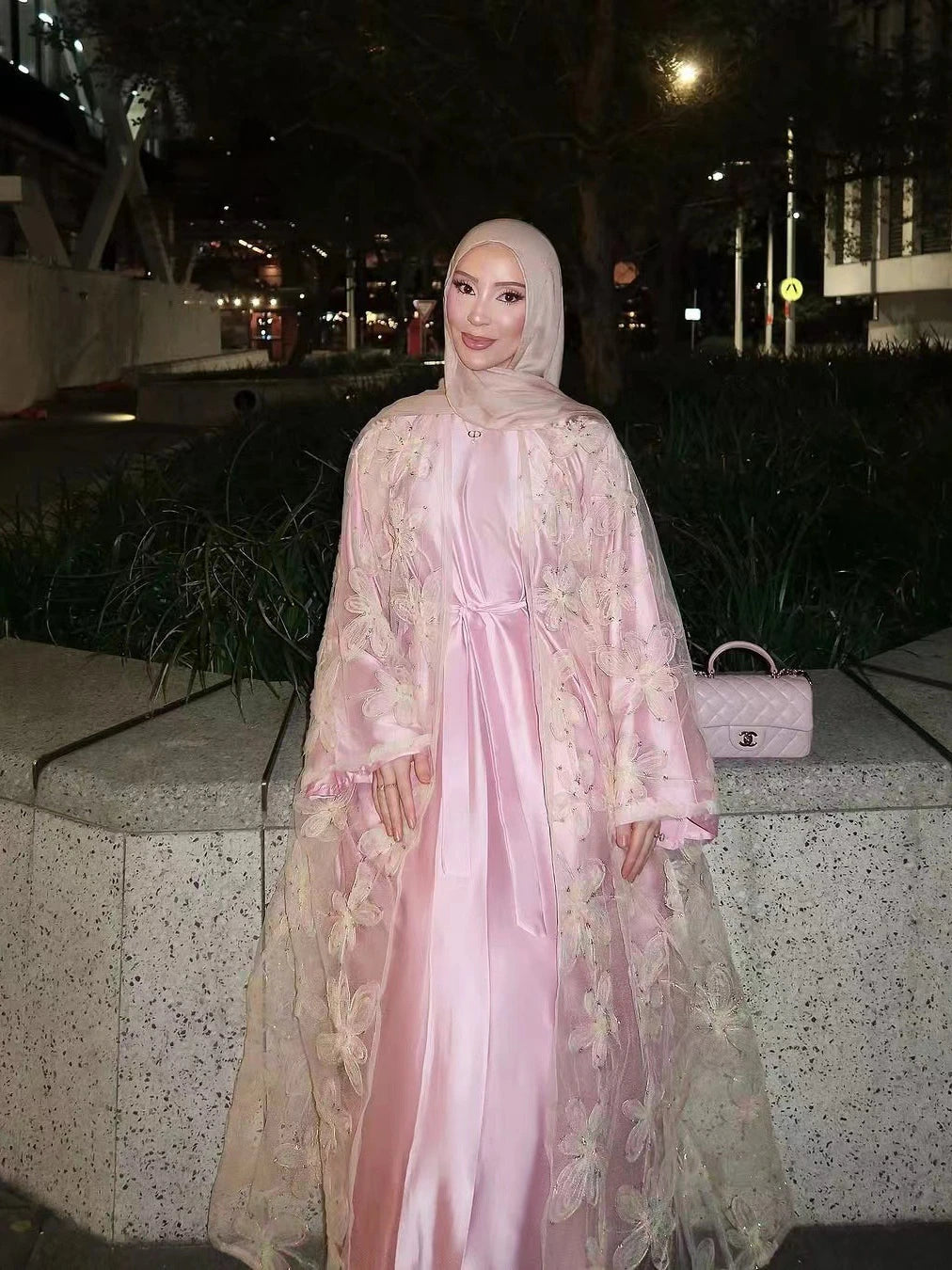 Flower Embroidery Party Abaya Dress