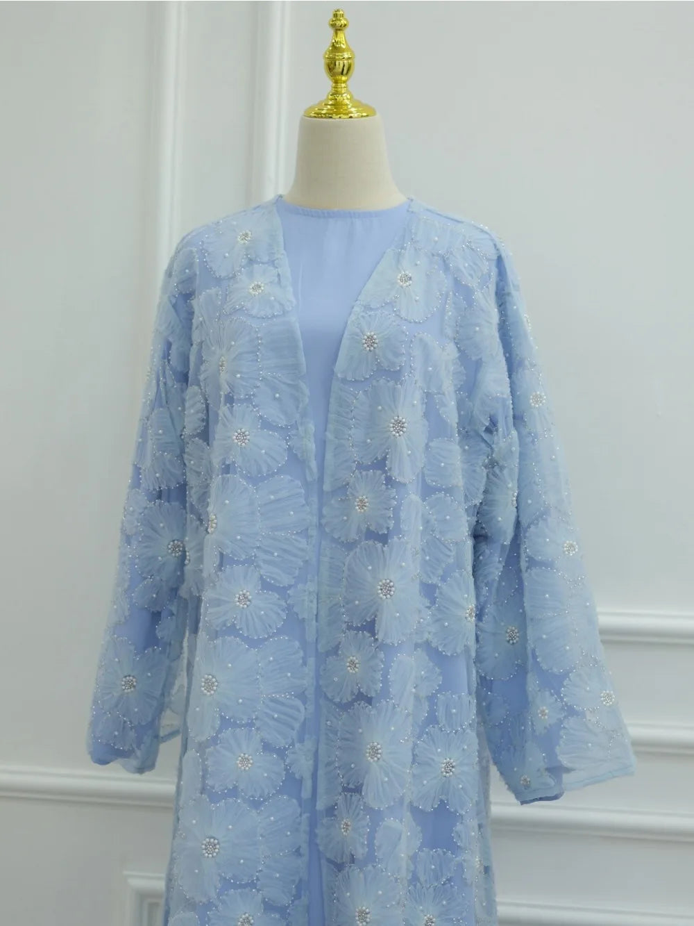 Beading Flower Cardigan Abaya Dress