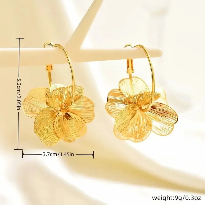 Golden Double-Layer Hollow Flower Hoop Earrings