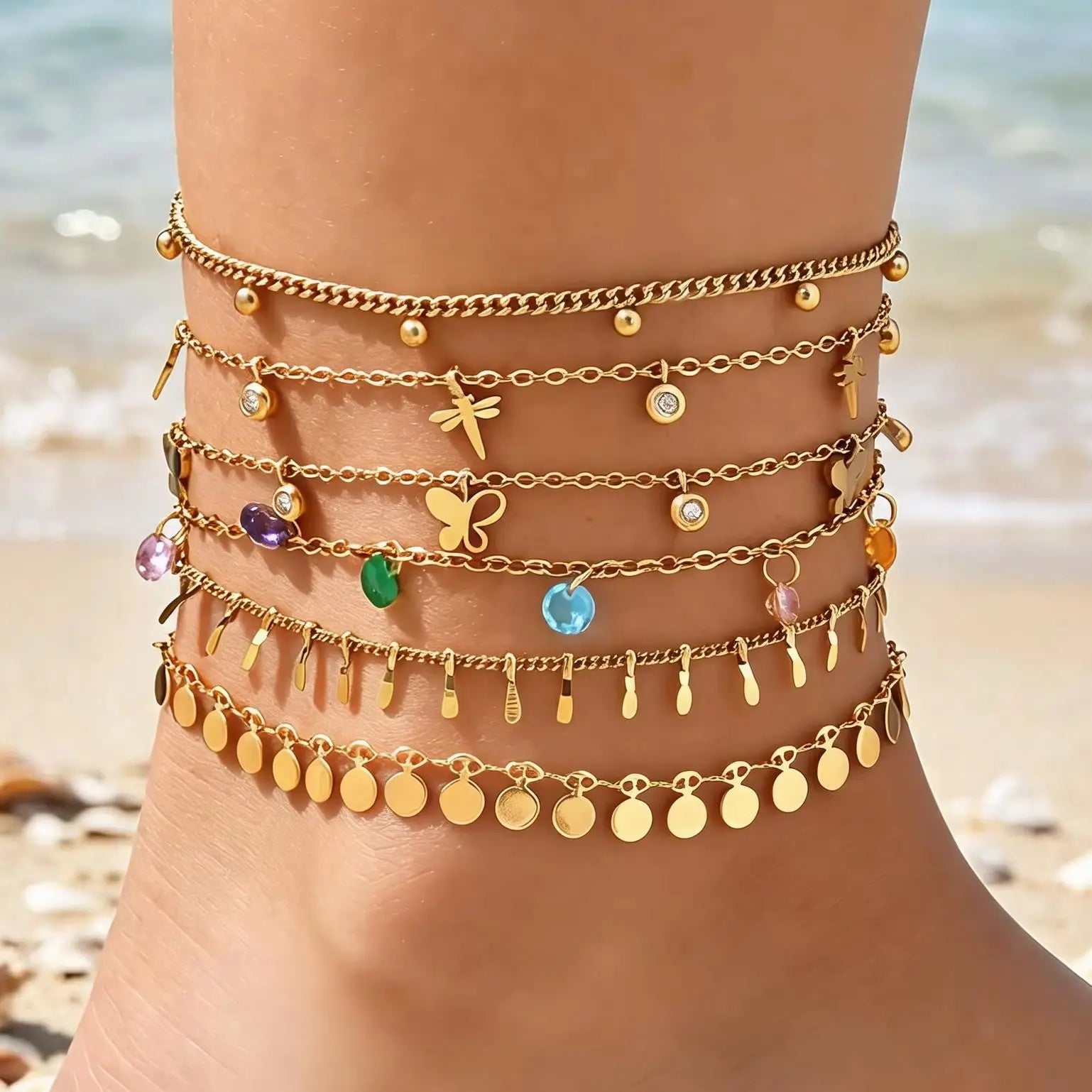 Full-gloss Disc Tassel Anklet