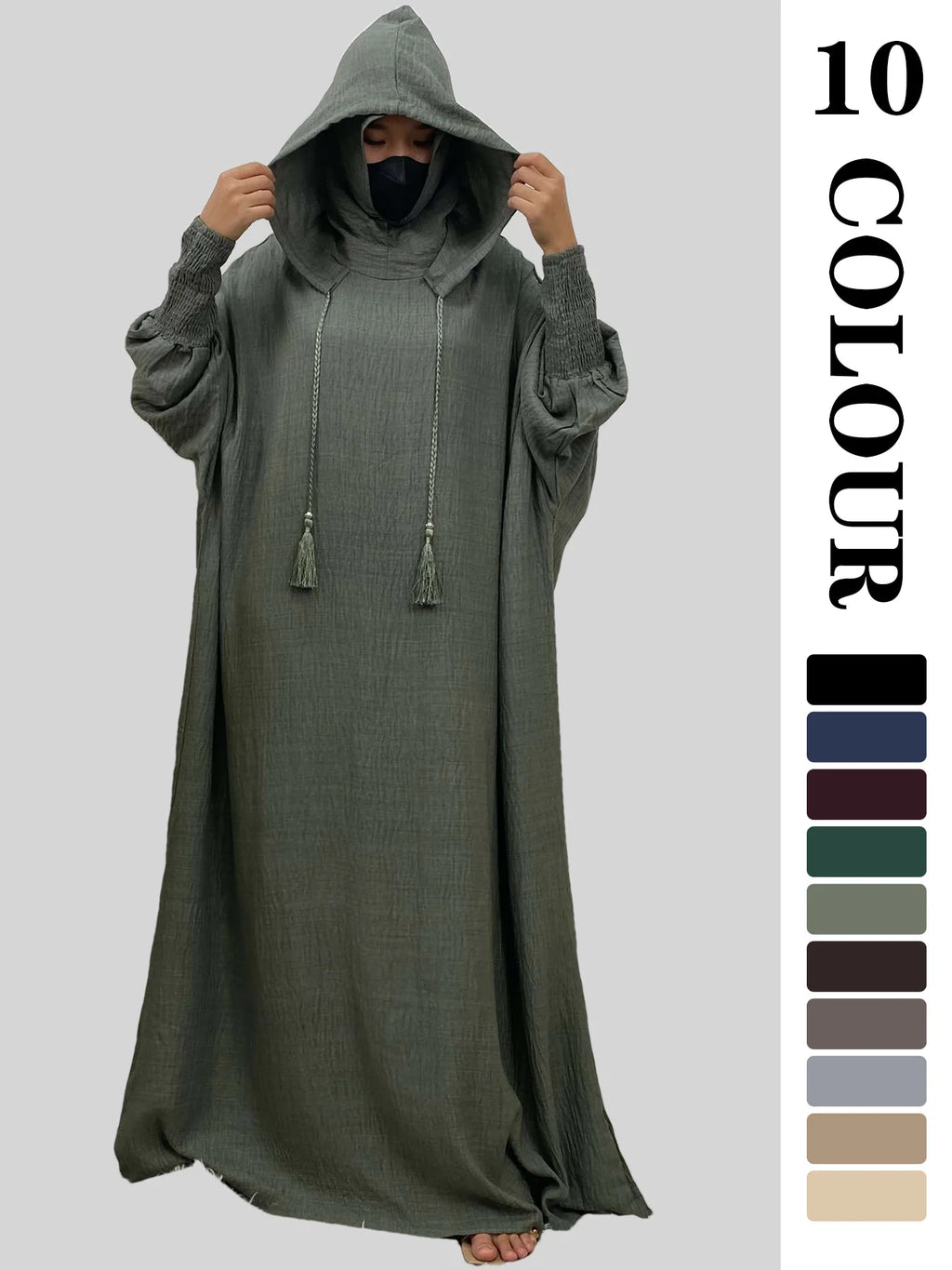 Hooded Batwing Sleeve Abaya Robe