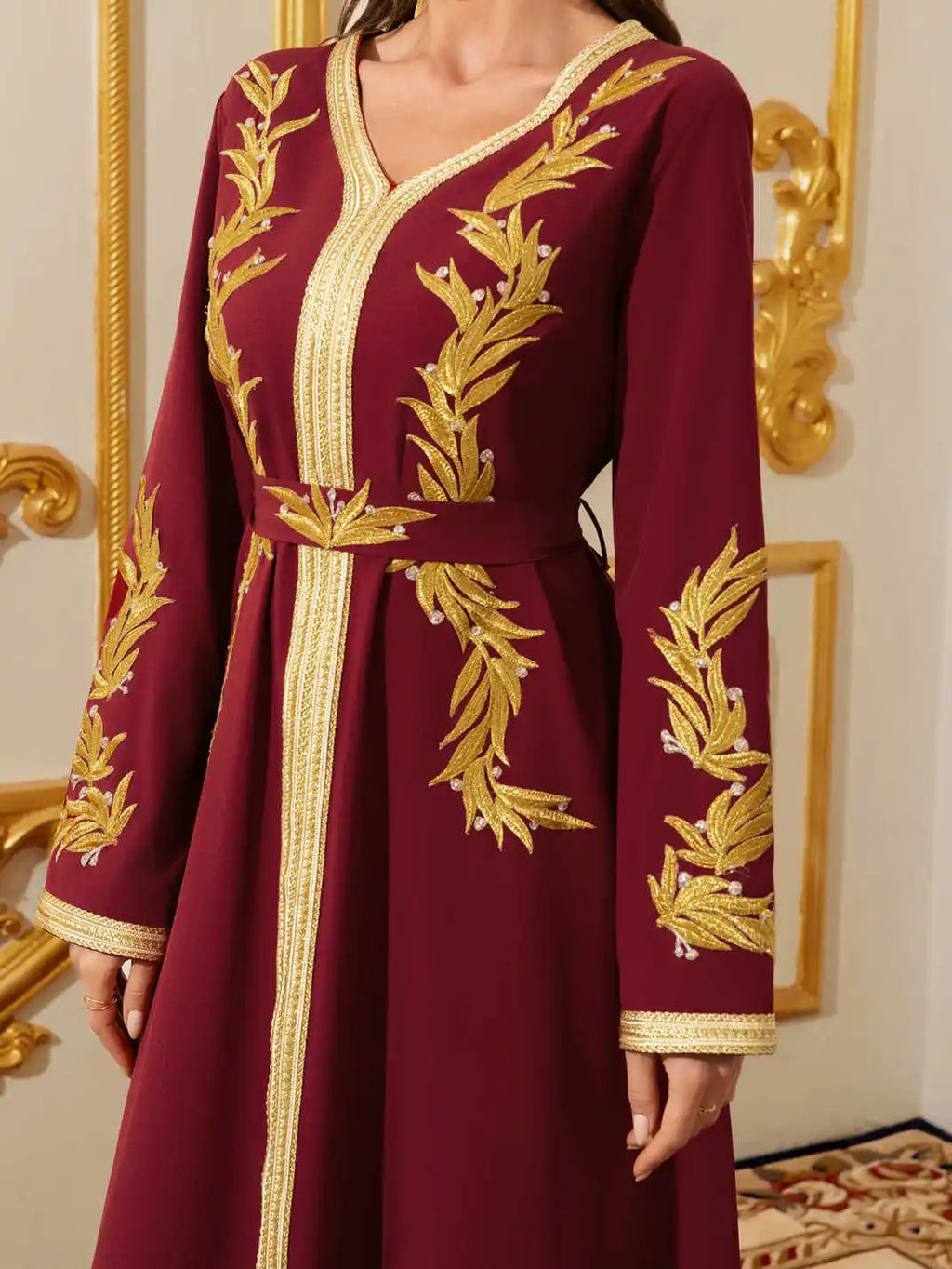 Embroidery Floral Open-Front Abaya Set