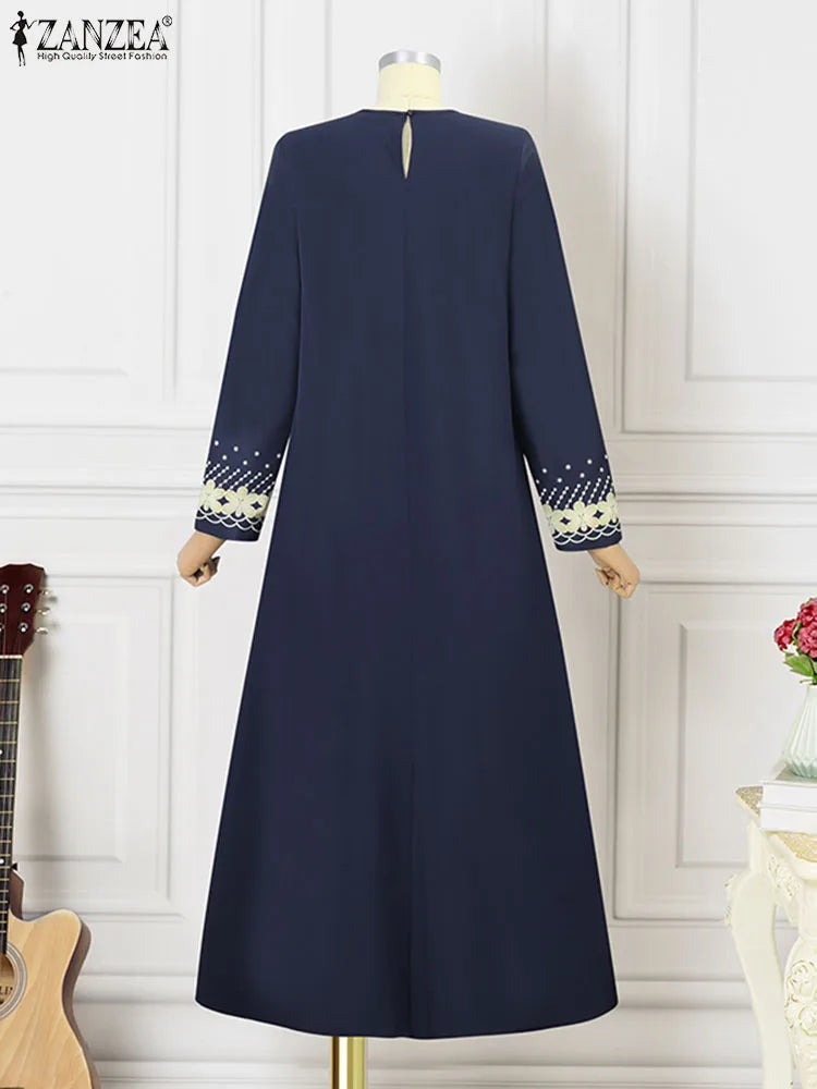 Floral Print Long Sleeve Abaya Maxi Sundress