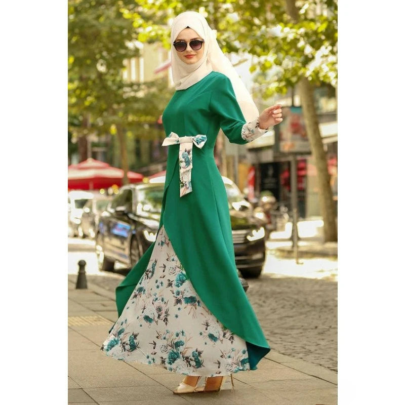 Floral Print Slim Dubai Abaya Evening Dress