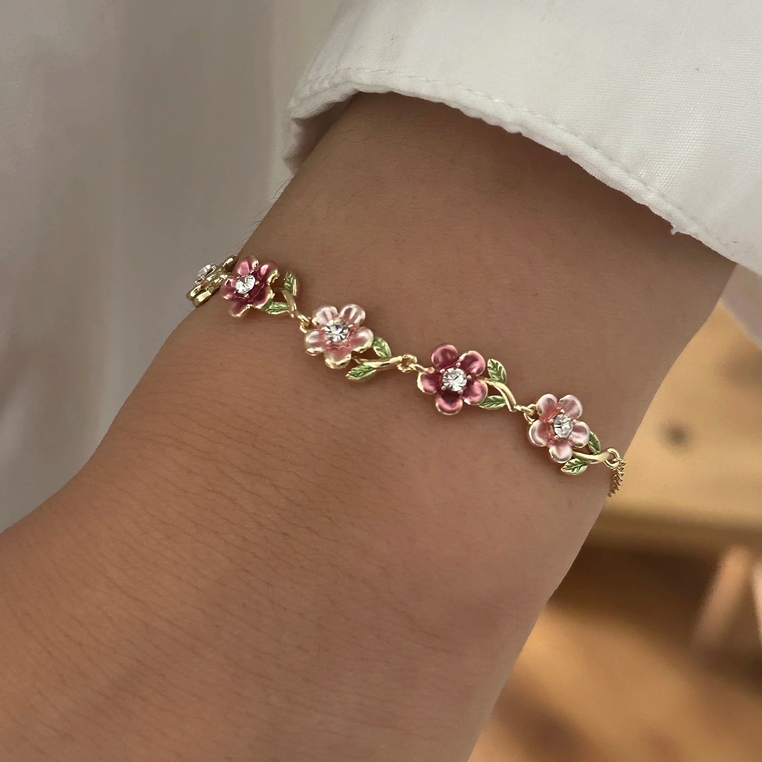 Enamel Flower Copper Bangle Bracelet