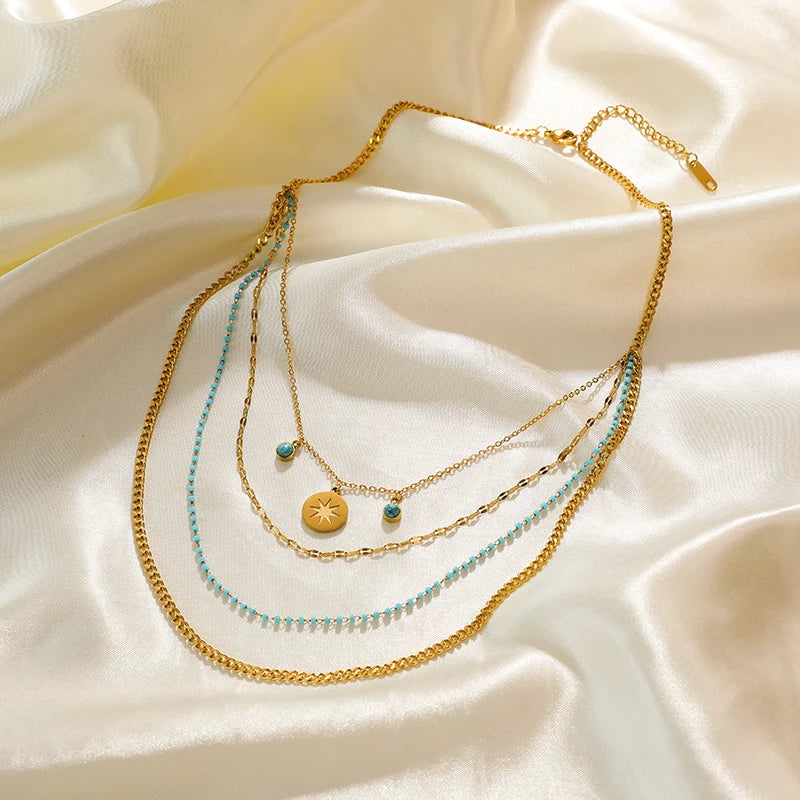Green Stone Multilayer Pendant Necklace