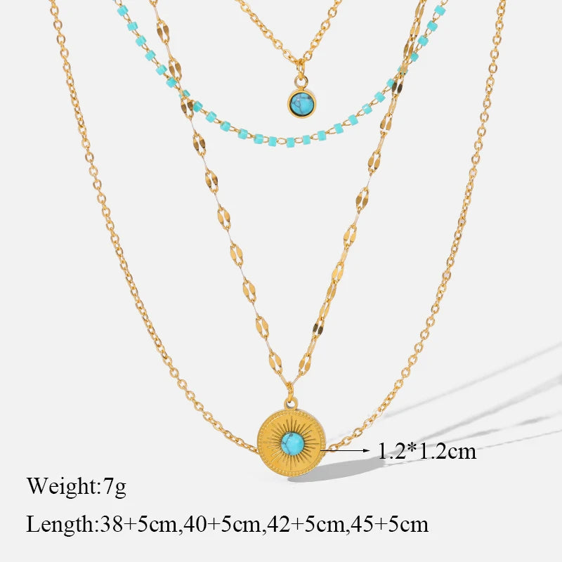 Green Stone Multilayer Pendant Necklace