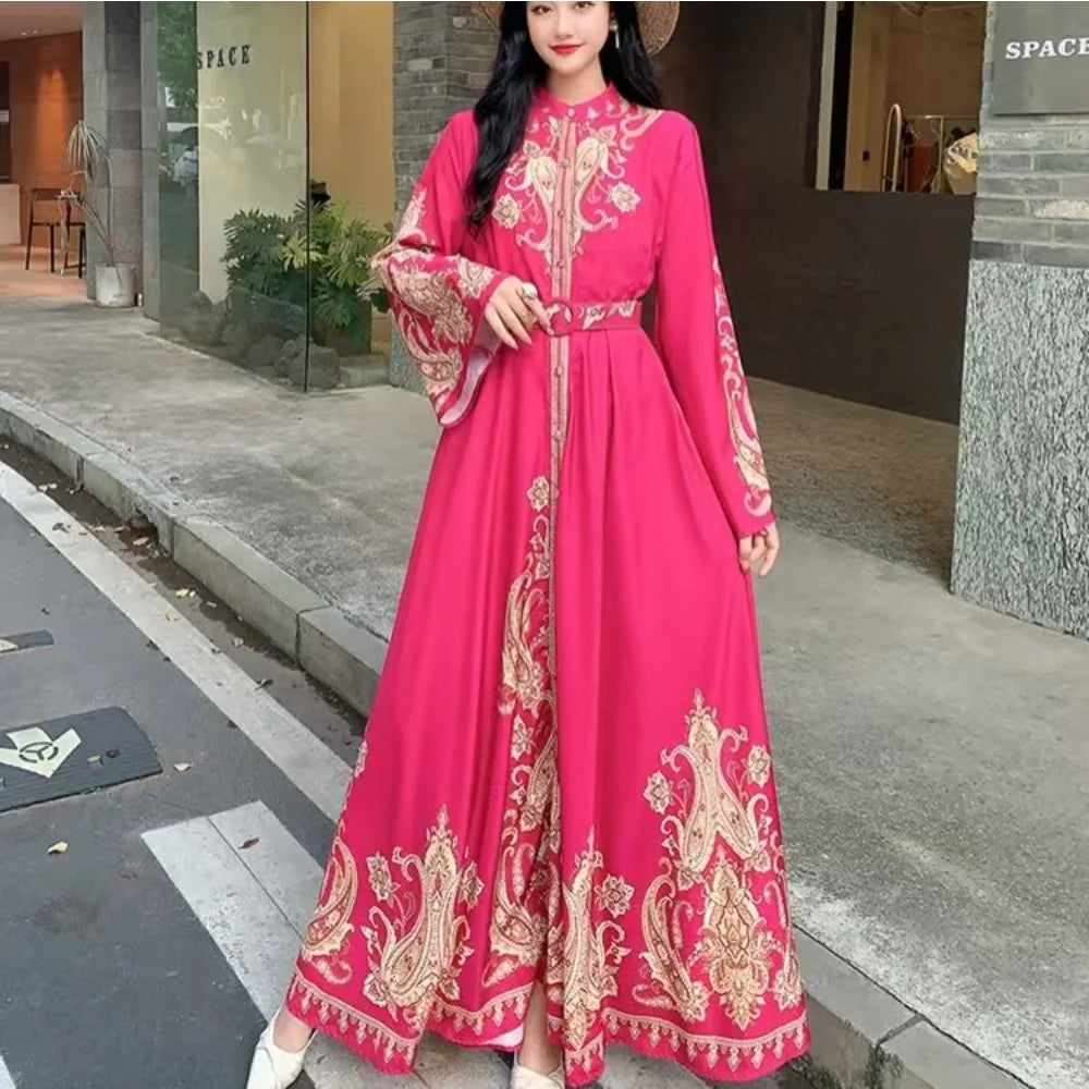 Printed Flare Sleeve Belted Eid Abaya