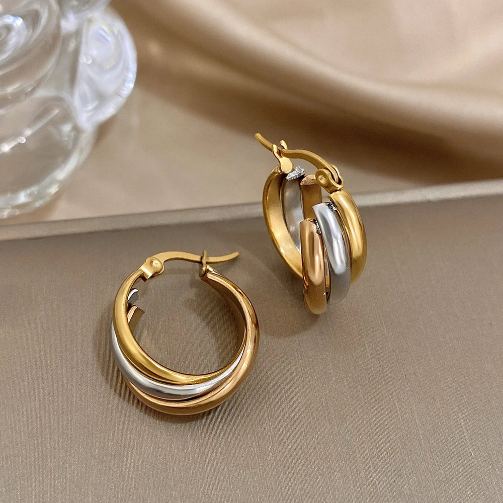 Triple Colour Twisted U-Shape Hoop Earrings