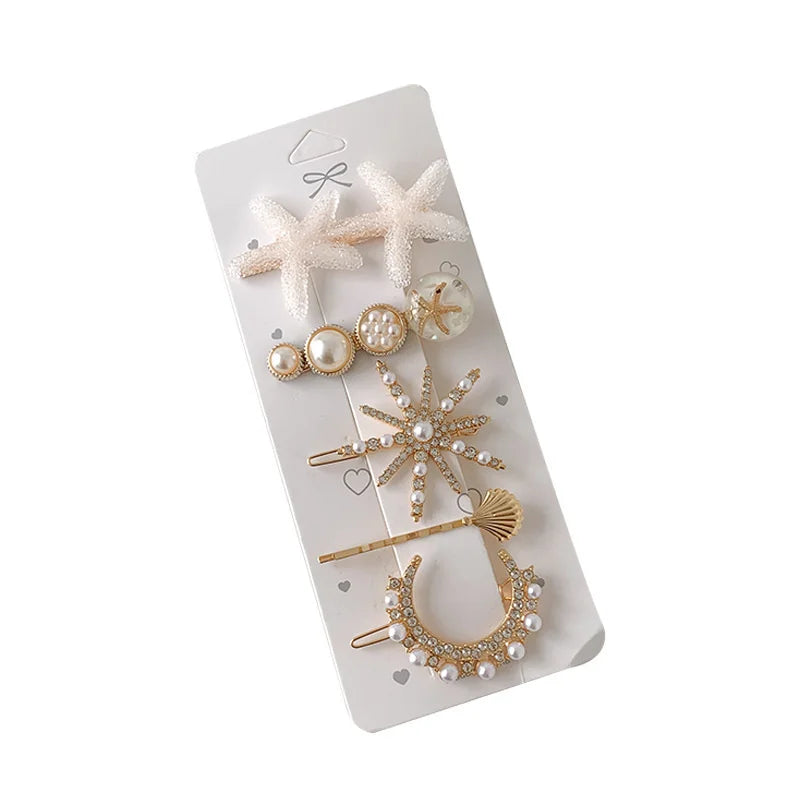 Handmade Pearl & Rhinestone Flower Hair Clips Set