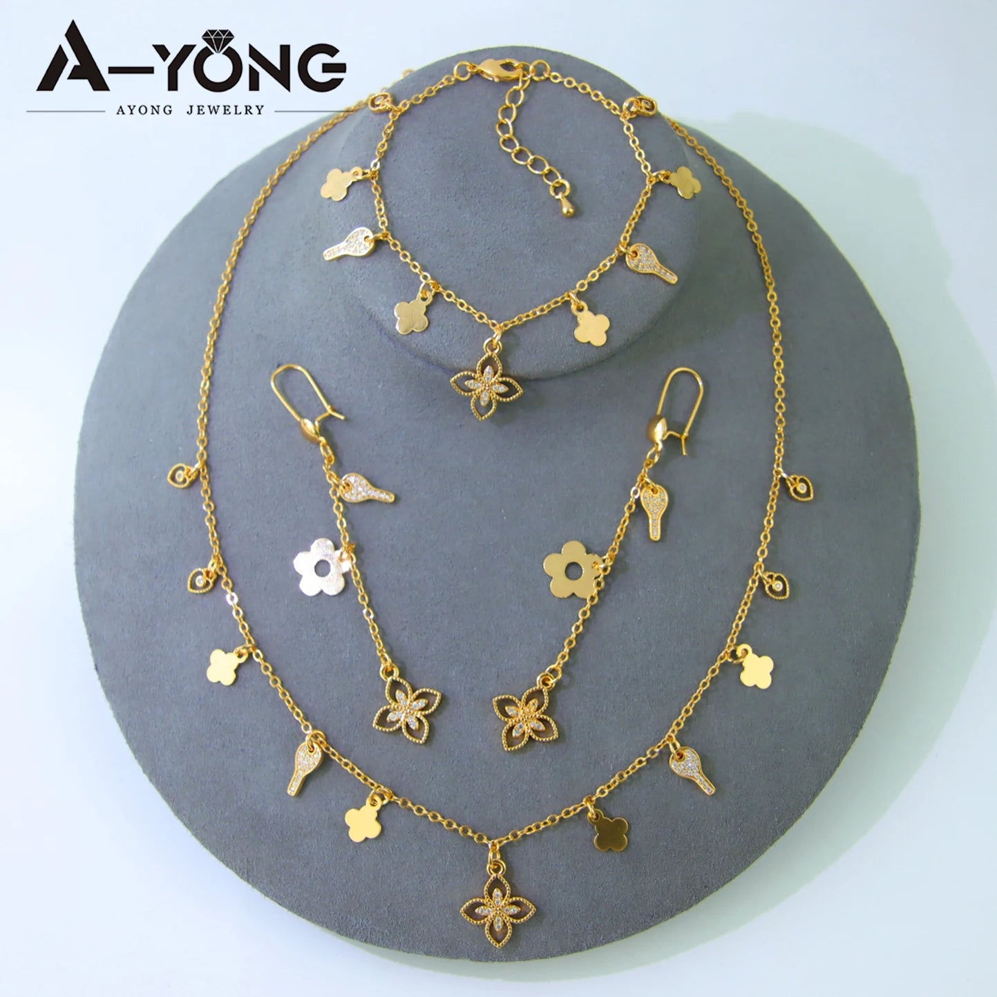 Italian Gold Bead Flower Necklace Set