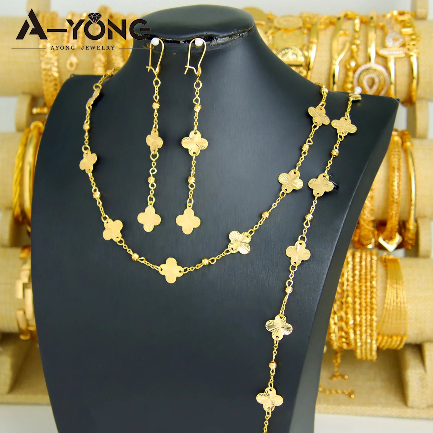 Italian Gold Bead Flower Necklace Set
