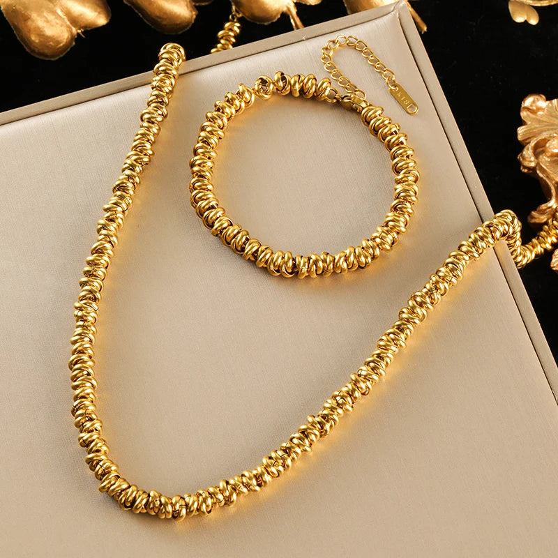 Two-Tone Chain Necklace & Bracelet Set