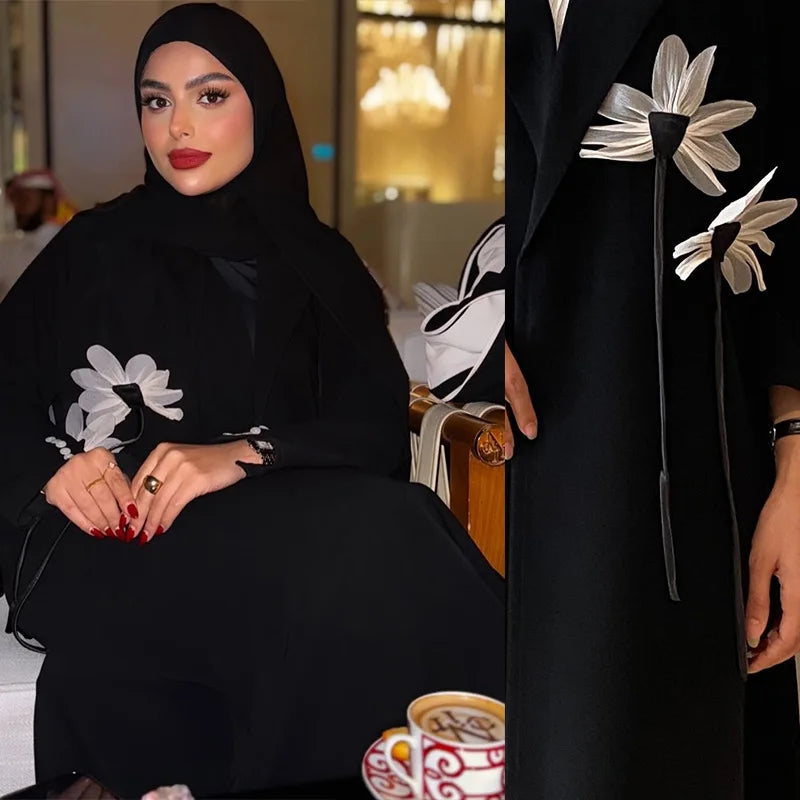 Floral Open Abaya Cardigan Dress