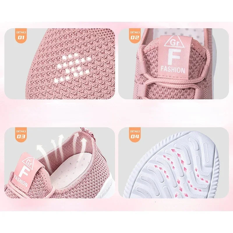 Women's Air Mesh Flats – Lightweight Lace-Up Casual Shoes