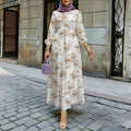 Floral Print Round Neck Ruffle Hem Modest Maxi Dress
