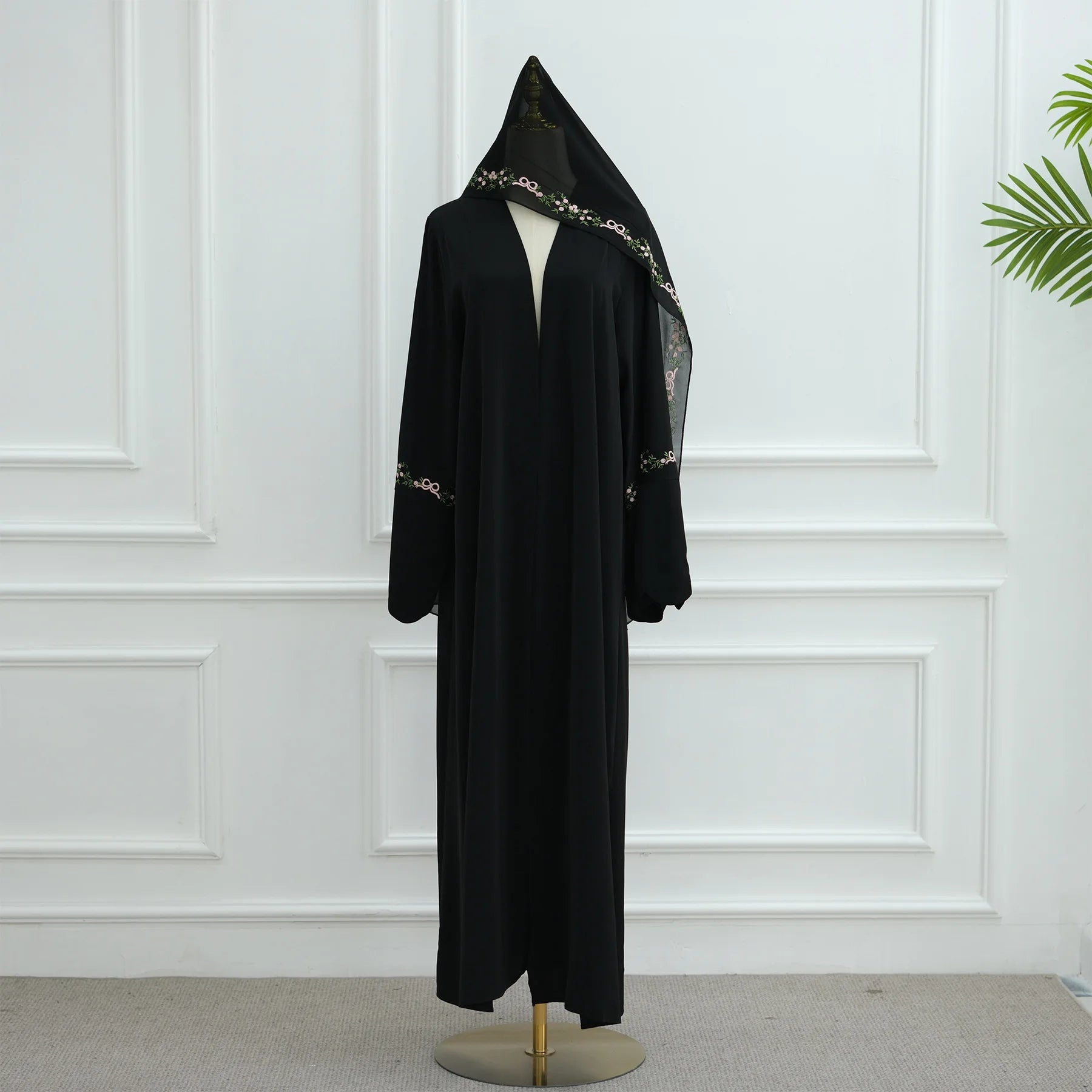 Luxurious Floral Embroidery Hijab Abaya Kaftan