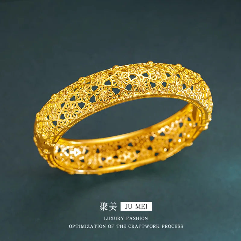 24K Pure Gold Openwork Flower Bracelet