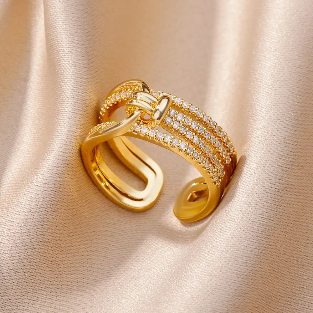Gold Zircon Cross Open Ring