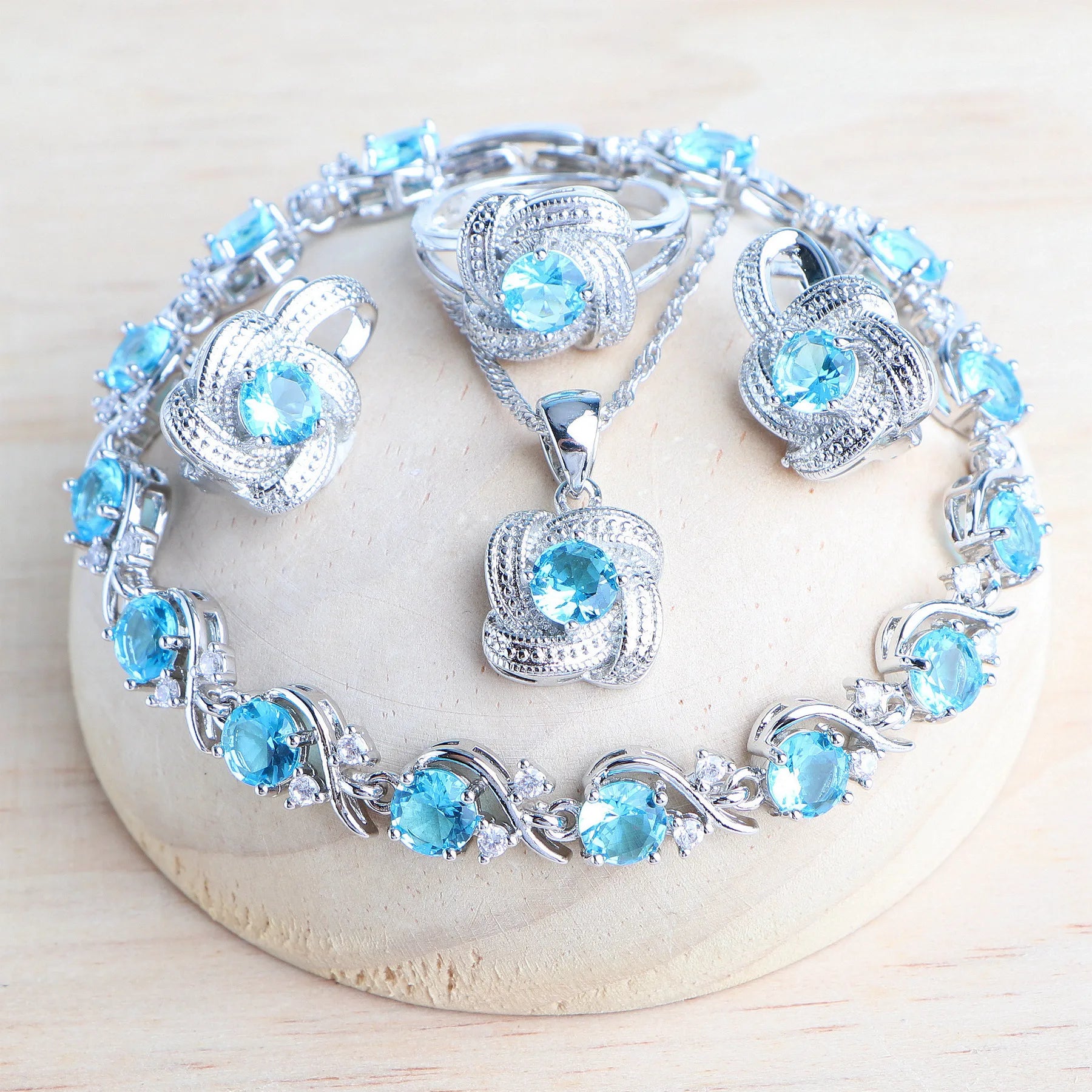 Blue Zirconia 925 Sterling Silver Bridal Jewellery Set