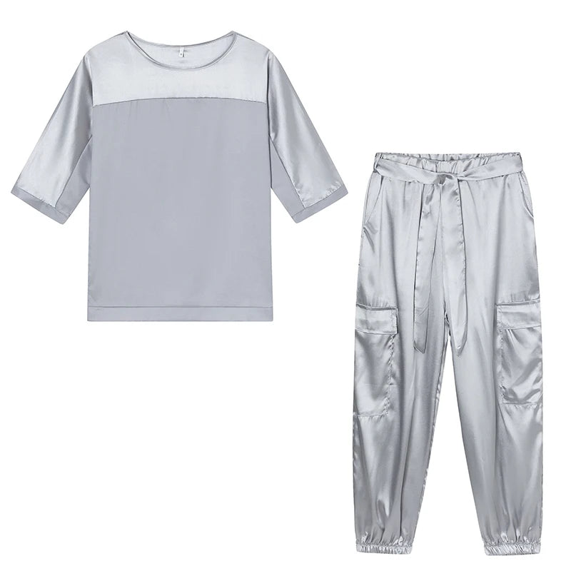 Satin Half-Sleeve Two-Piece Set