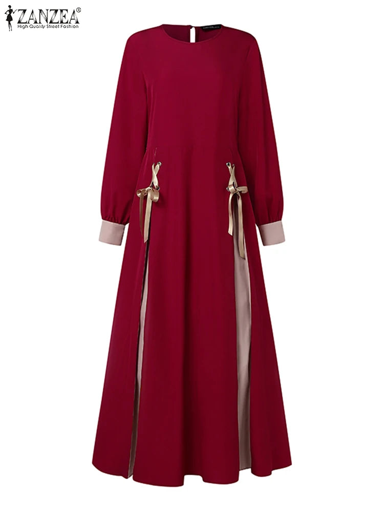 Veloura Contrast Tie-Waist Abaya Dress