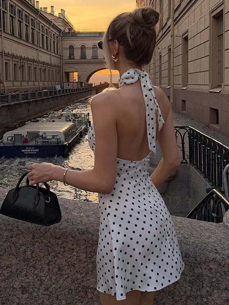 Polka Charm Halter Mini Dress