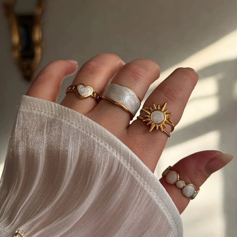 White Enamel Drip Glaze Ring