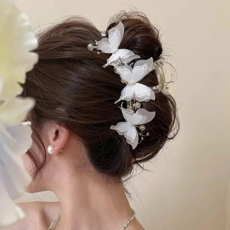 Sheer Butterfly Pearl Rhinestone Hair Claw