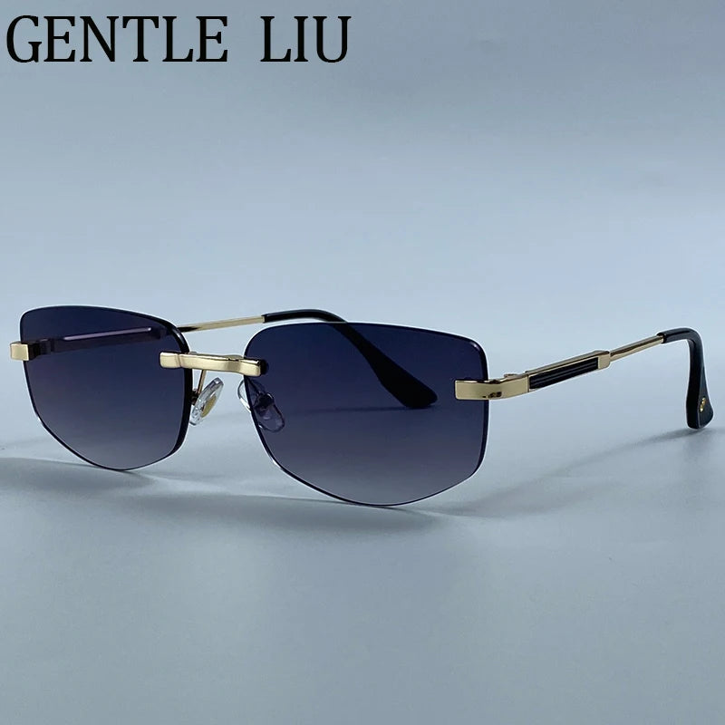 Steampunk Rimless Polygon Sunglasses Women 2026 Luxury Brand Classic Geometric Sun Glasses Metal Driving Fashion Eyewear Shades