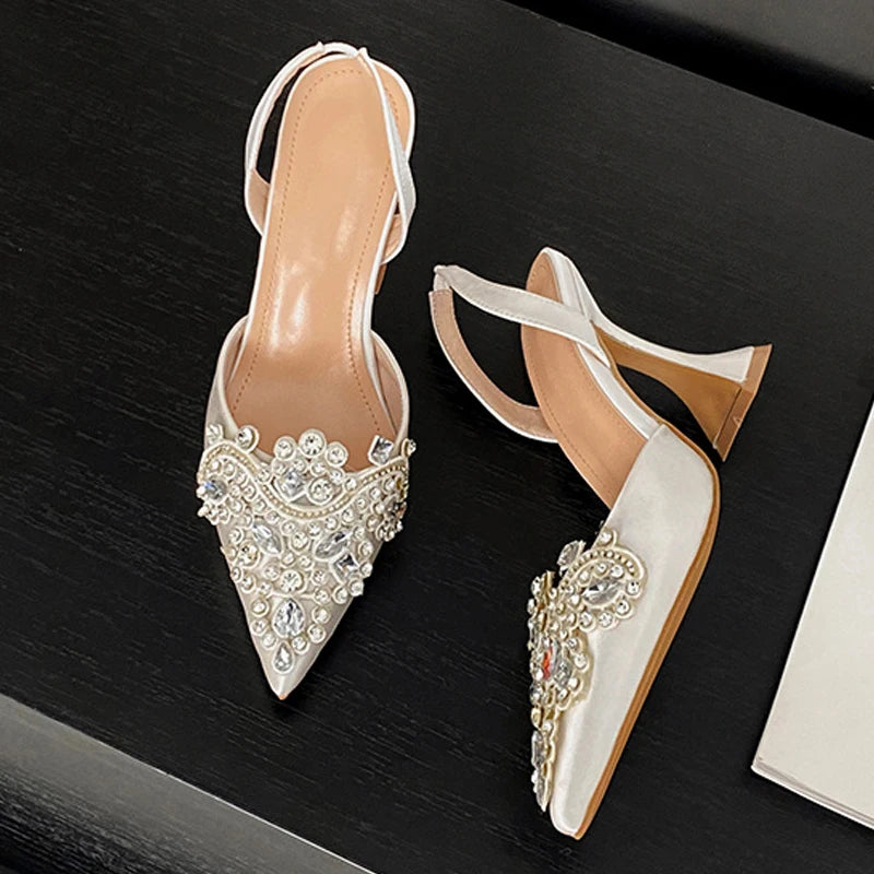 Crystal Rhinestone Pointed-Toe High Heel Sandals
