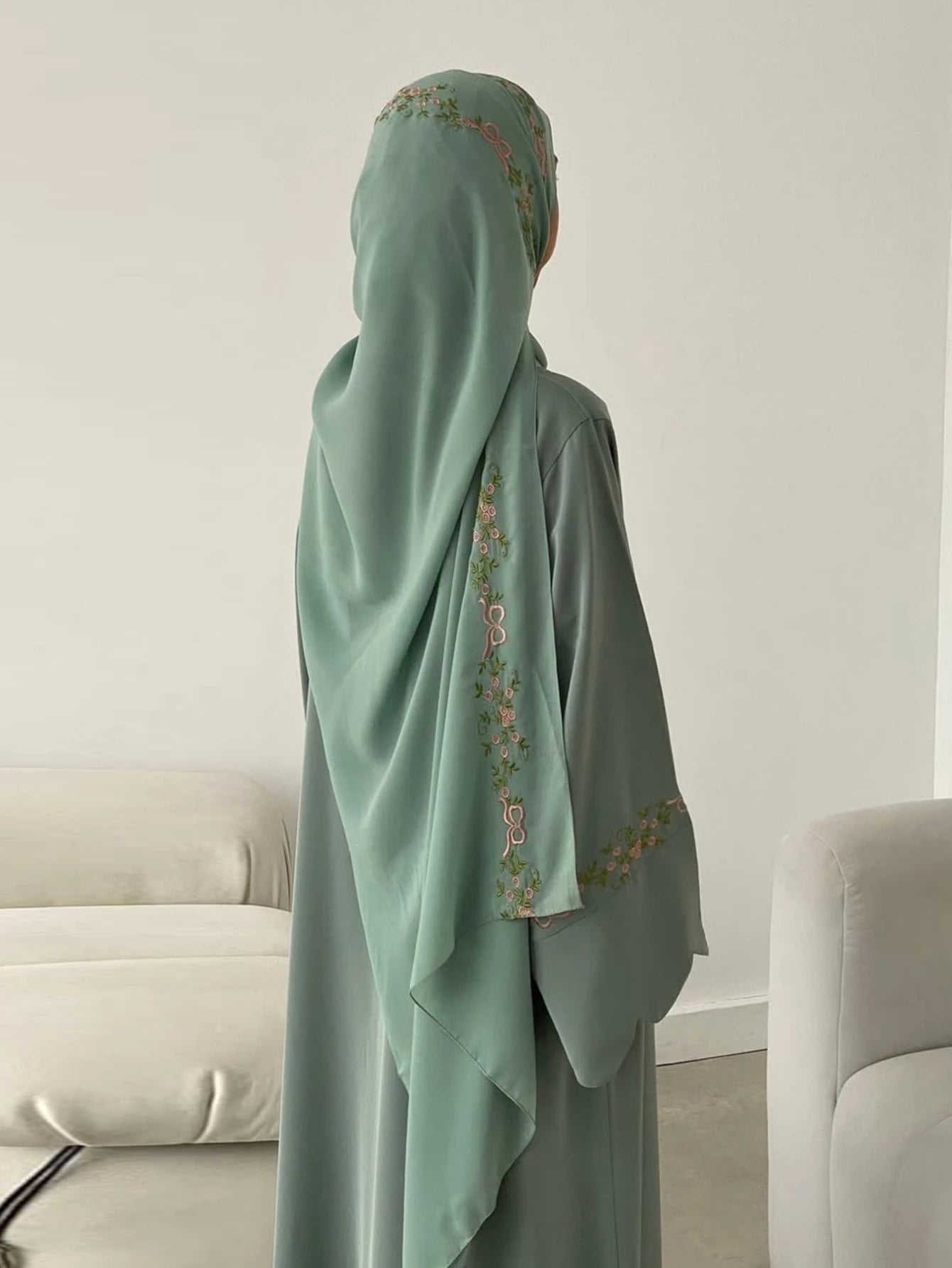 Embroidery Open Cardigan Abaya Dress
