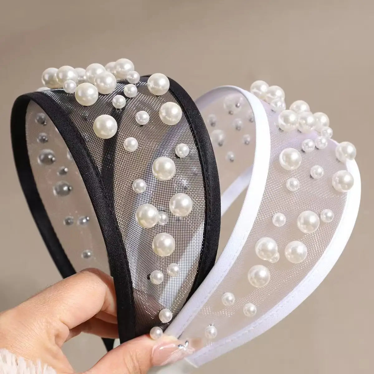 Wide Mesh Pearl Headband