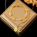 Gold Flower Stainless Steel Necklace & Bracelet Set