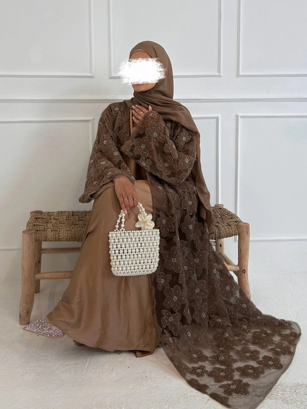 Beading Flower Cardigan Abaya Dress