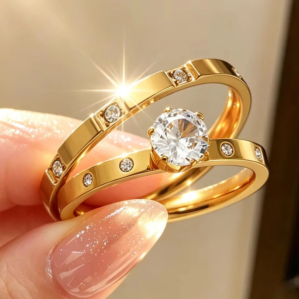 2pcs/set Modern Spark Zircon Ring