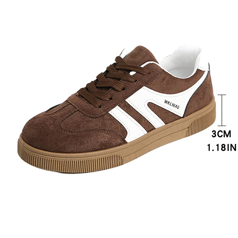 Faux Suede Brown Platform Sneakers Women 2026 Spring Non Slip Flat Heels Casual Walking Shoes Woman Thick Sole Vulcanize Shoes