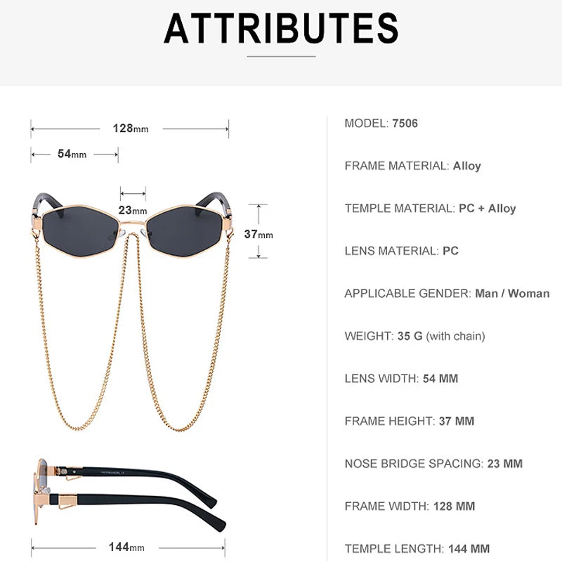 Sexy Small Frame Hexagon Sunglasses Women With Chain 2026 Luxury Brand Designer Punk Sun Glasses For Ladies Shades Gafas De Sol