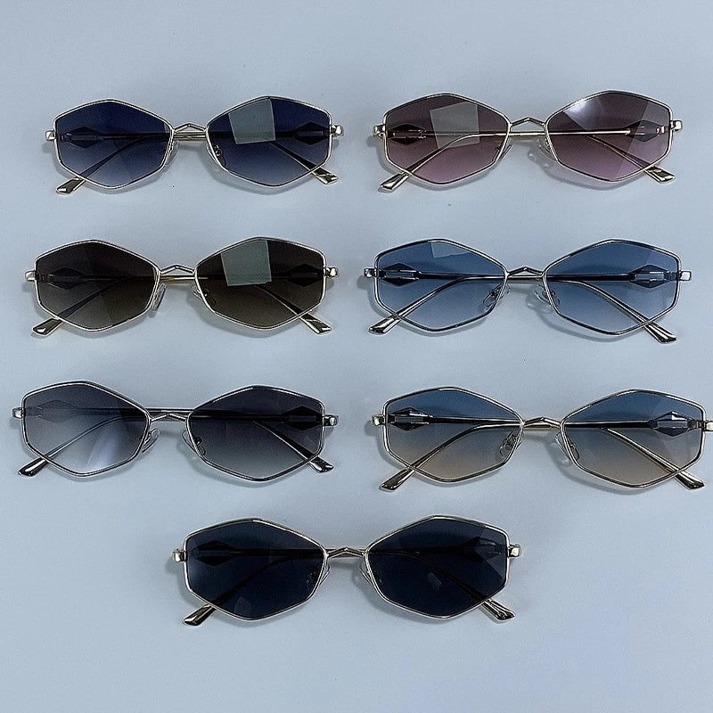 New Vintage Fashion Hexagon Sunglasses Women 2026 Luxury Brand Sexy Punk Rhombus Sun Glasses For Lady Metal Frame Eyewear Shades