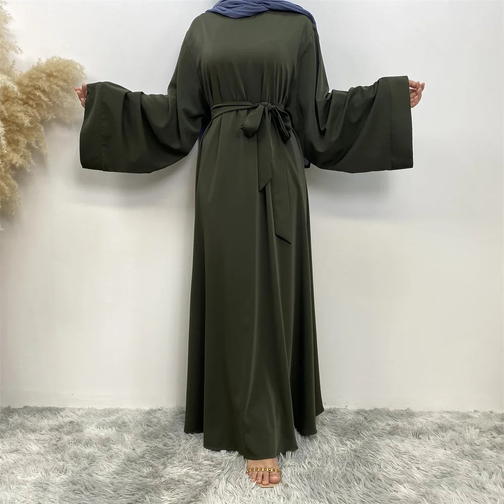 Lace Long Sleeve Net Colour Islamic Abaya Dress