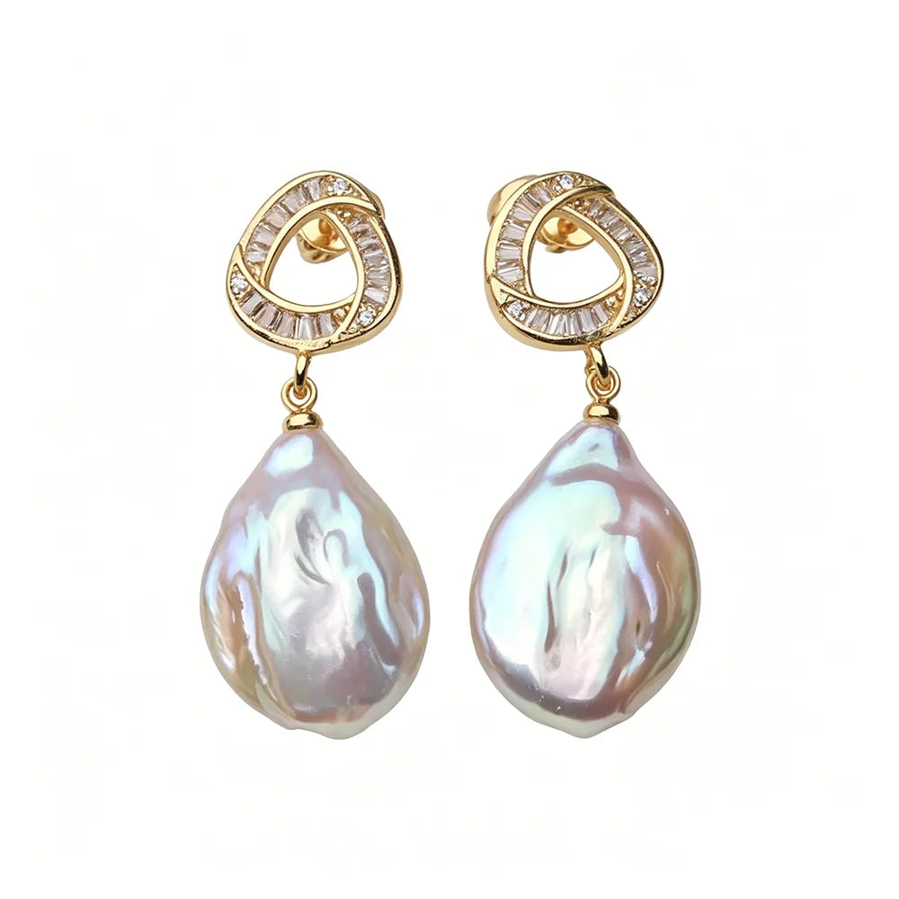Real Natural Baroque Pearl Earrings Woman,Cute White Freshwater 925 Silver Pearl Earrings Wife Anniversary Gift White