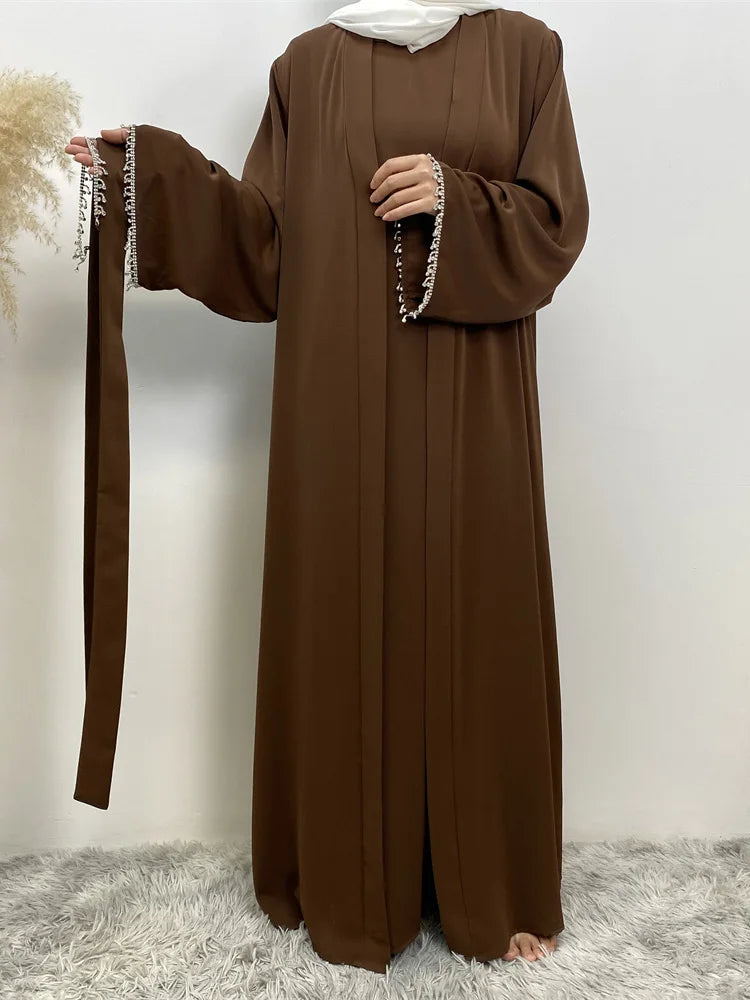 Crystal Chain Nida Black Abaya Evening Dress Set