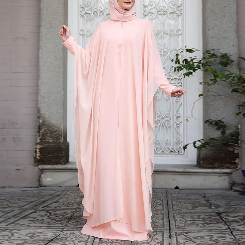 Chiffon Long Sleeve Hijab Abaya Dress
