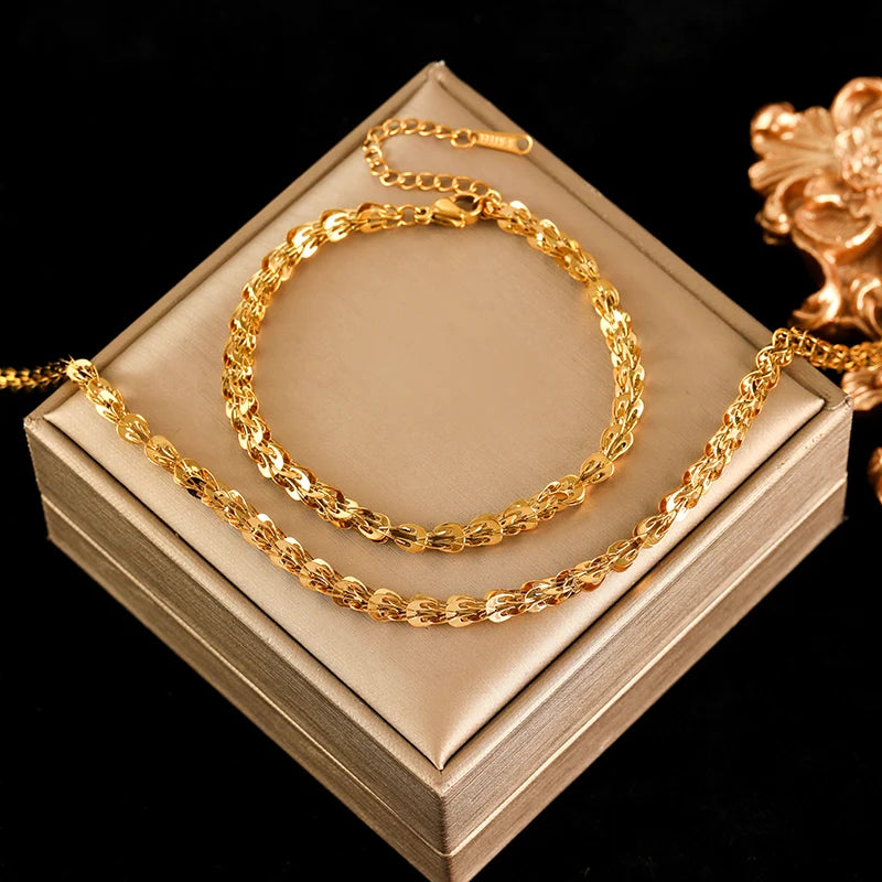 Gold Wheat Chain Necklace & Bracelet Set