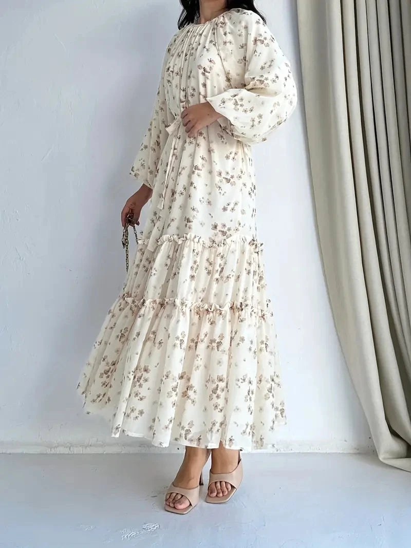 Floral Loose Long-Sleeve Arabic Dress