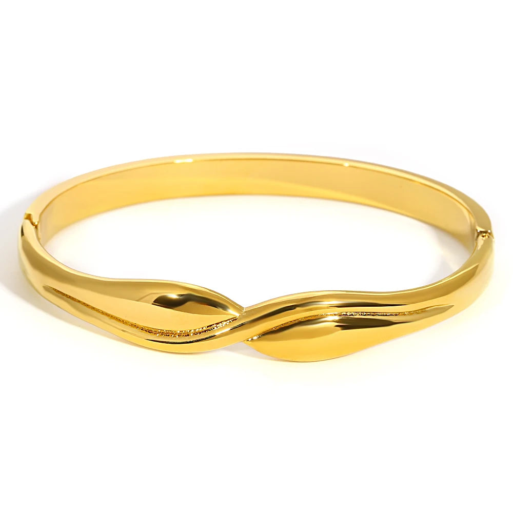 Cubic Zirconia Gold Stainless Steel Bangle