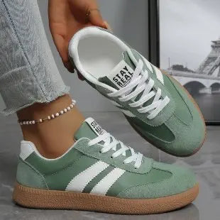 Women's Patchwork PU Shoes – Lace-Up Low-Top Casual Footwear